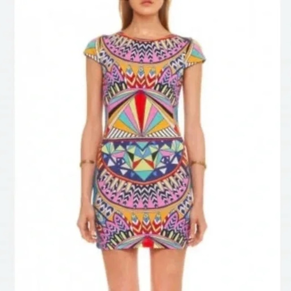 Mara Hoffman gorgeous geometric mini dress Mufasa print cap sleeve L